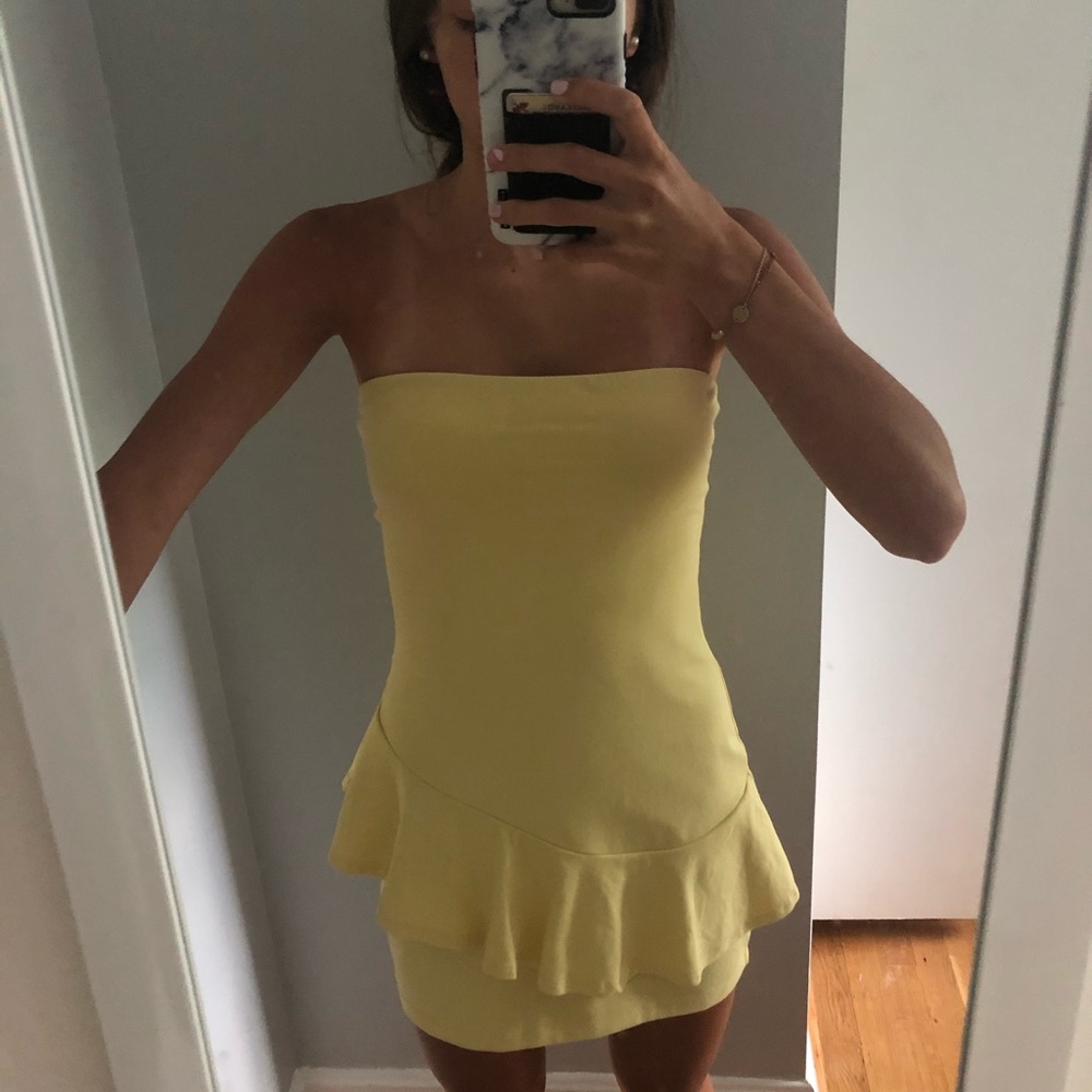Yellow strapless ruffle dress